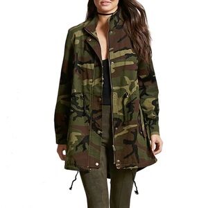 Forever 21 Longline Camo Camouflage Utility Parka Jacket Size Small